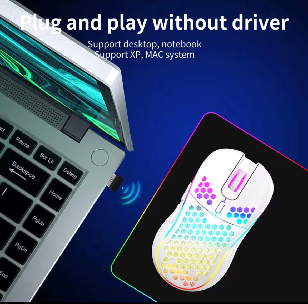 Wireless Gaming Mouse Honeycomb 2.4G USB Cordless mouse Rechargeable